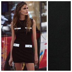 NWT. Zara Black Viscose Blend Stretch Short Mini Dress. Size M.